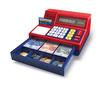 Rekenmachine kassa met geld en creditcard